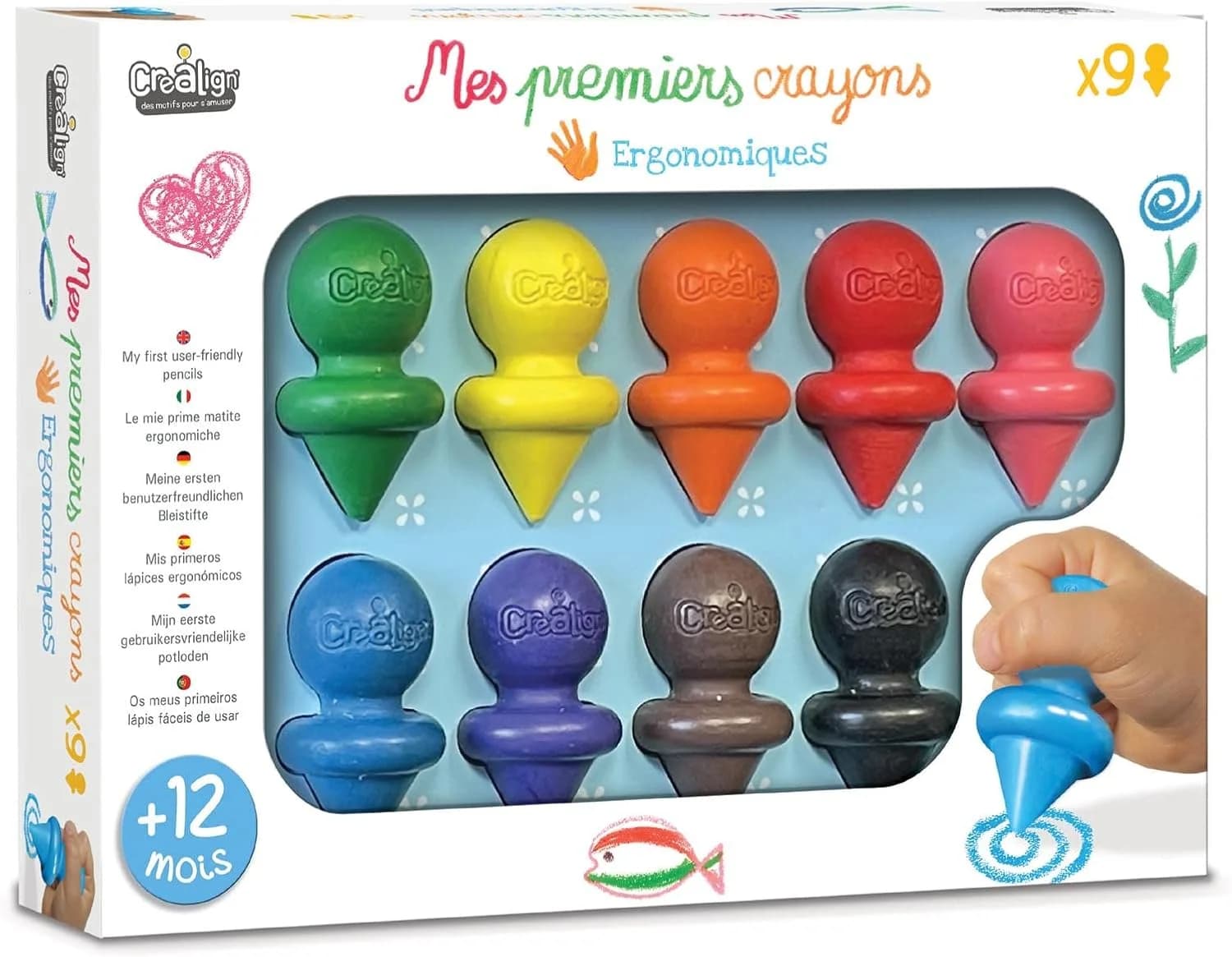 Créa Lign' Premiers crayons de cire, 9 couleurs