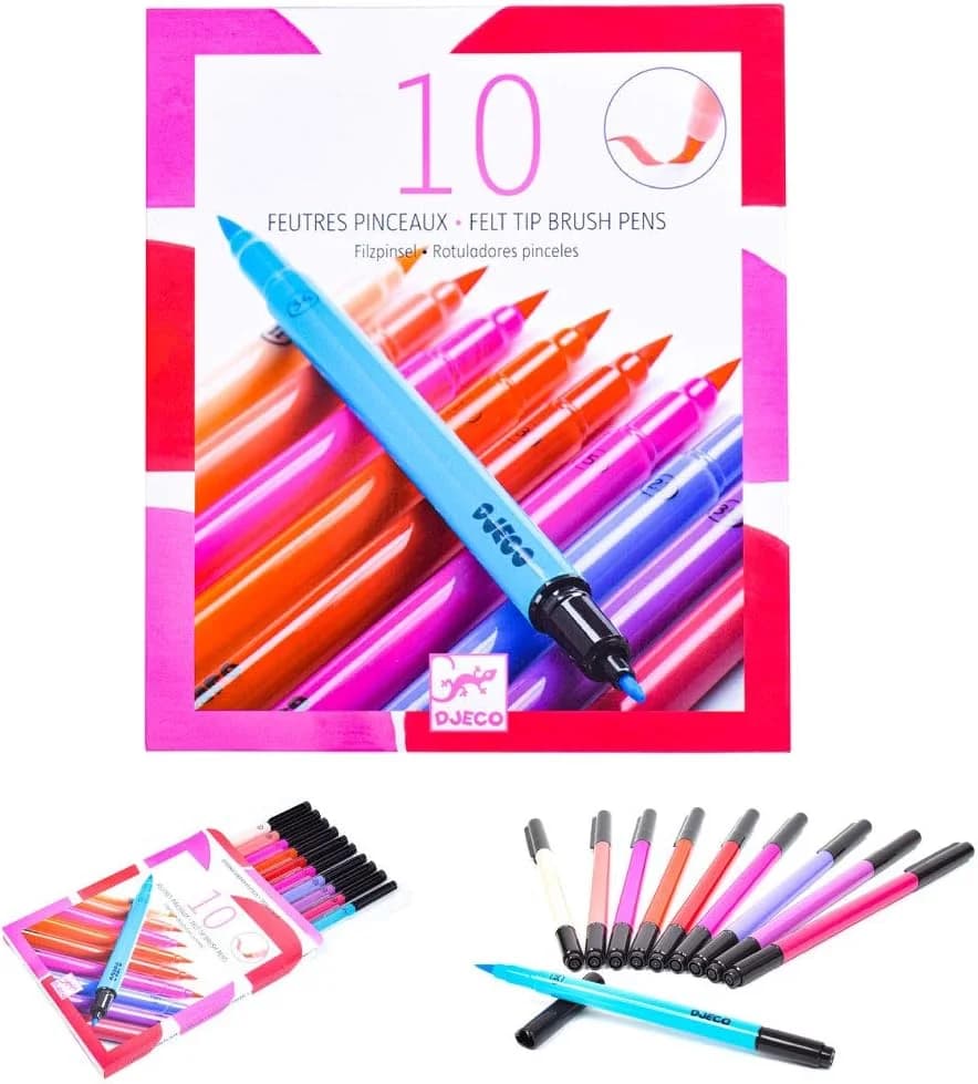 DJECO Feutres pinceaux roses 10 couleurs