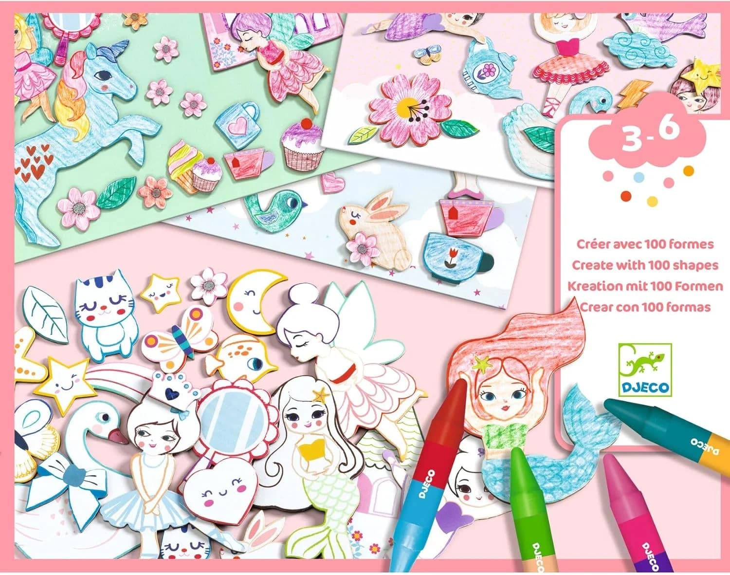 DJECO Kit coloriage et collage 100 formes