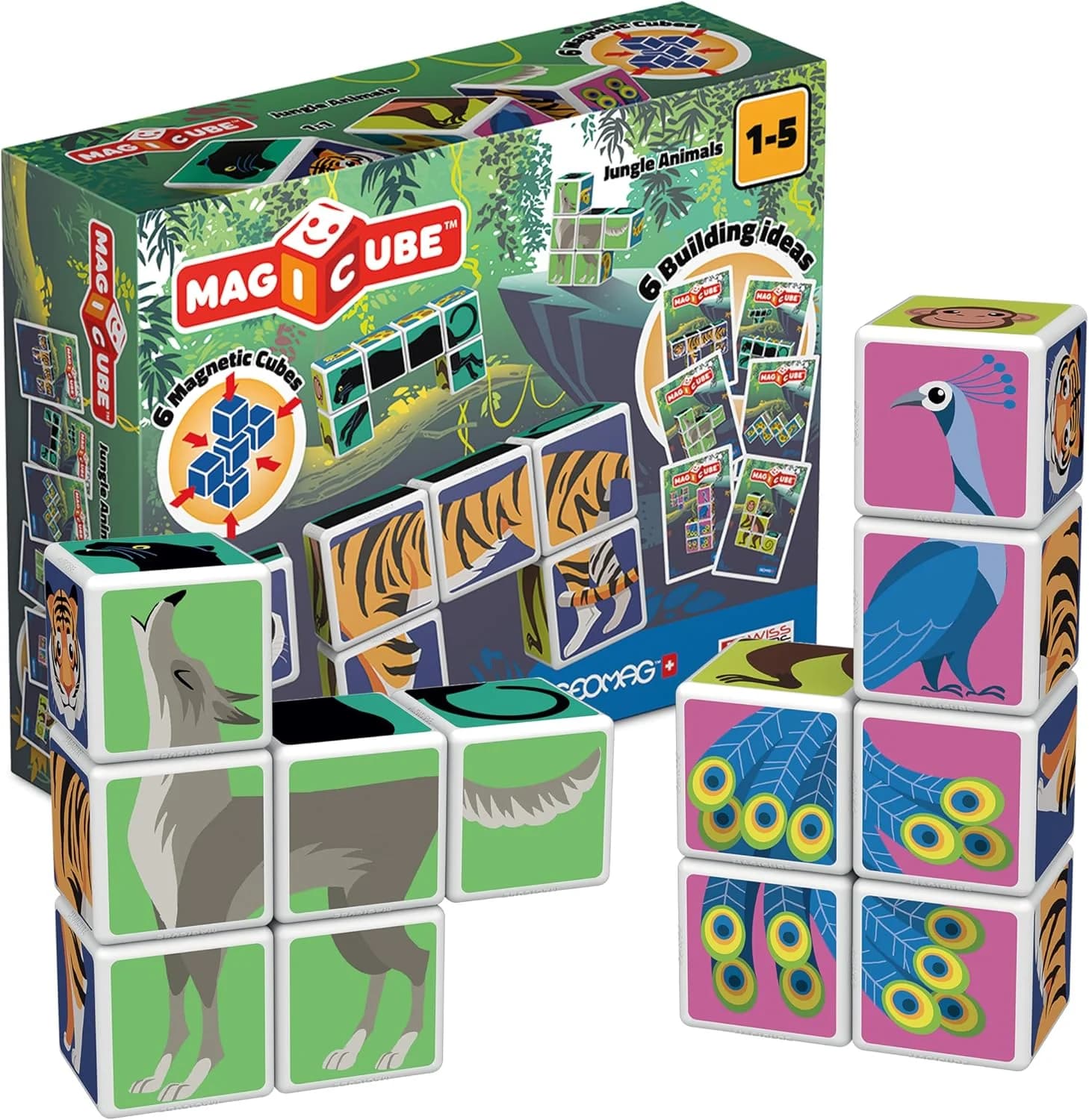 Geomag Magicube Animaux de jungle, 6 cubes