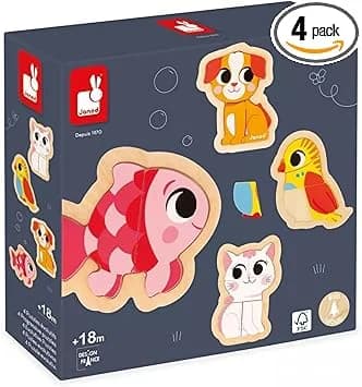 Janod - 4 mini puzzles en bois Animaux de compagnie (2 à 5 pièces)