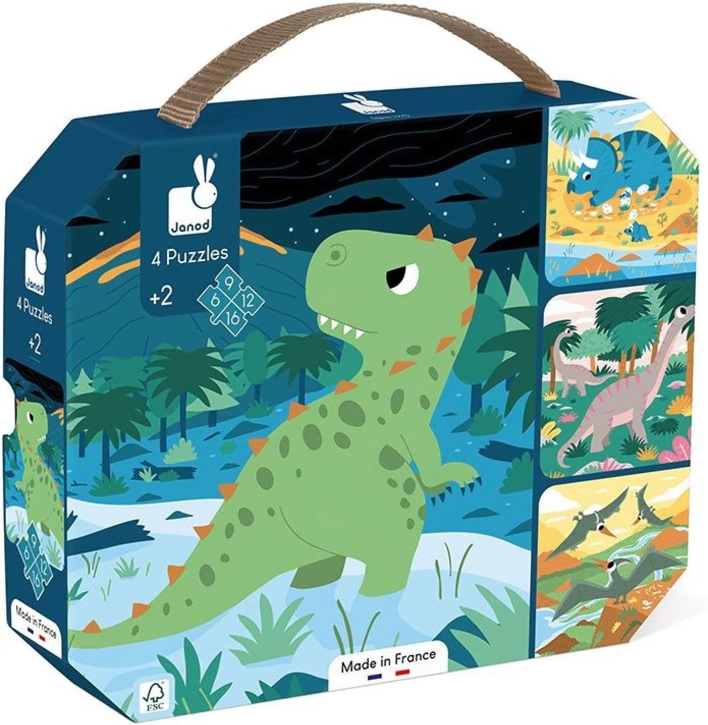 Janod 4 puzzles évolutifs Dinosaures (6 à 16 pièces, dès 2 ans)