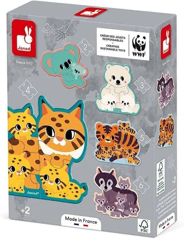 Janod – 5 puzzles évolutifs animaux (2 à 6 pièces) FSC
