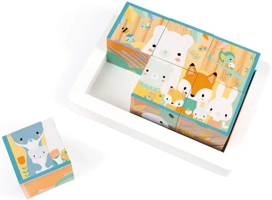 Janod - 6 cubes puzzles en bois Parents & Bébés