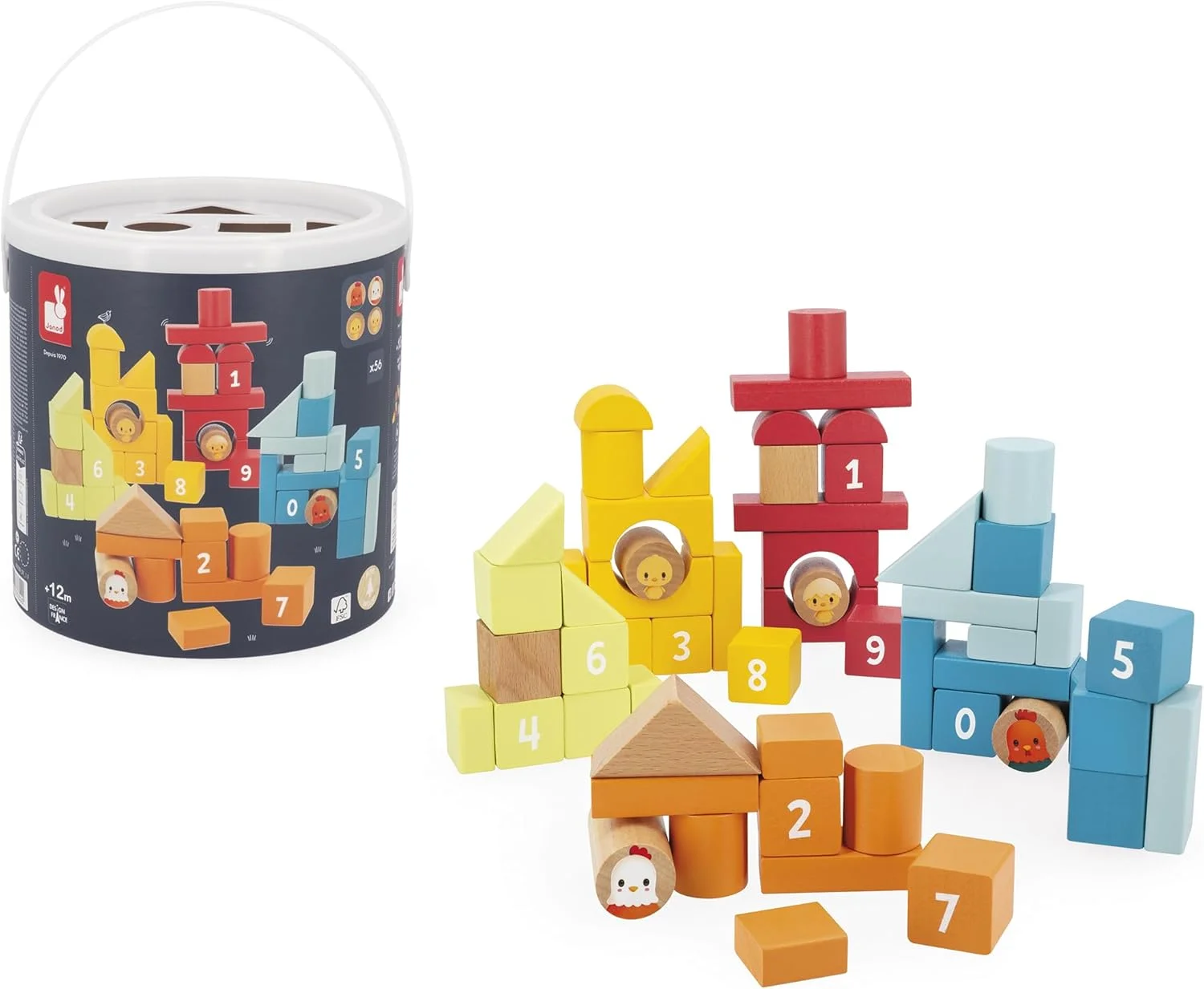 Janod baril 56 blocs en bois ferme dès 12 mois