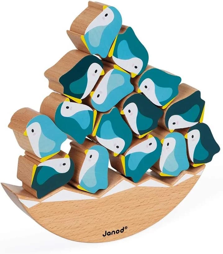 Janod Basculo Manchots – jeu d’équilibre en bois (15 pièces) dès 2 ans