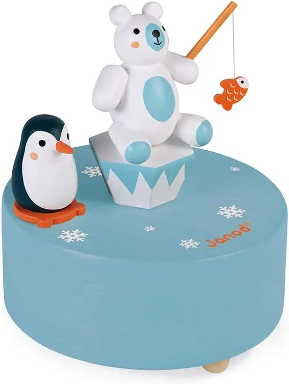 Janod Boîte à musique en bois Banquise – animaux polaires dès 3 ans