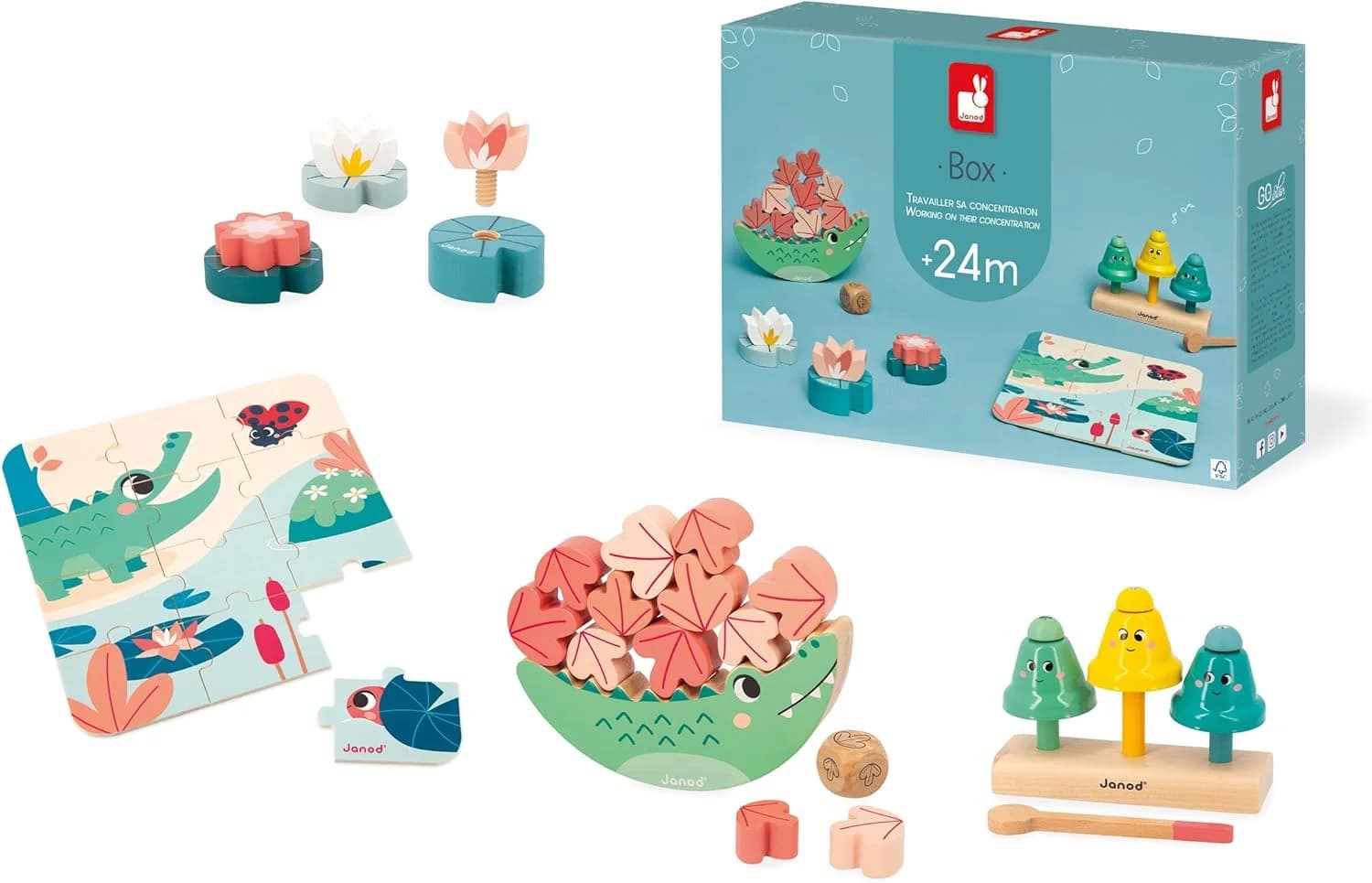 Janod Box de jeux 24 mois (puzzle, équilibre, activités manuelles)