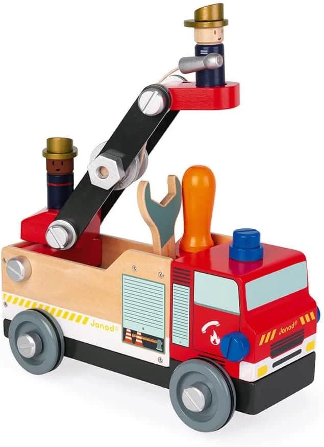 Janod Brico'Kids - Camion de pompiers à construire en bois FSC (45 pièces, 2 figurines)