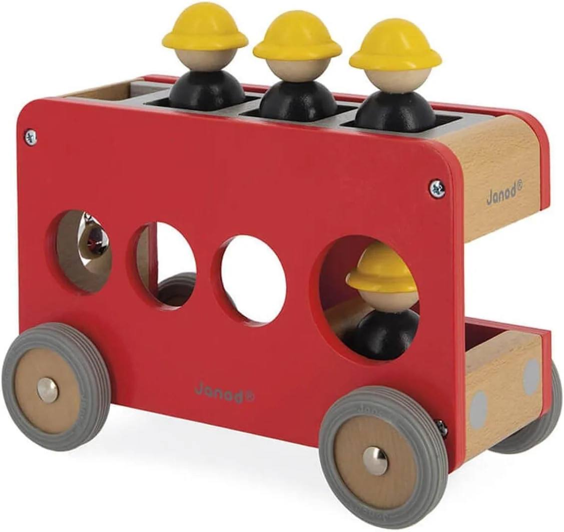 Janod Camion de pompiers en bois Bolid avec 4 figurines