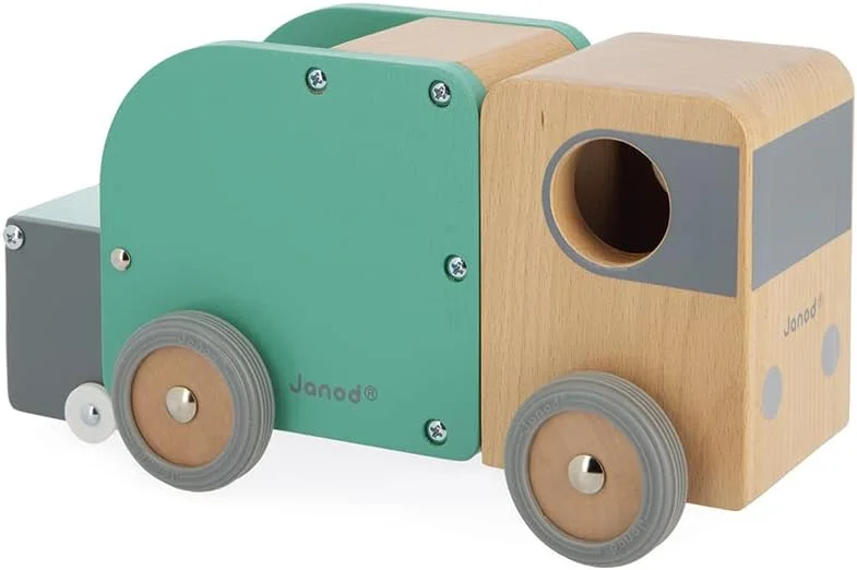 Janod Camion poubelle en bois Bolid avec poubelle magnétique