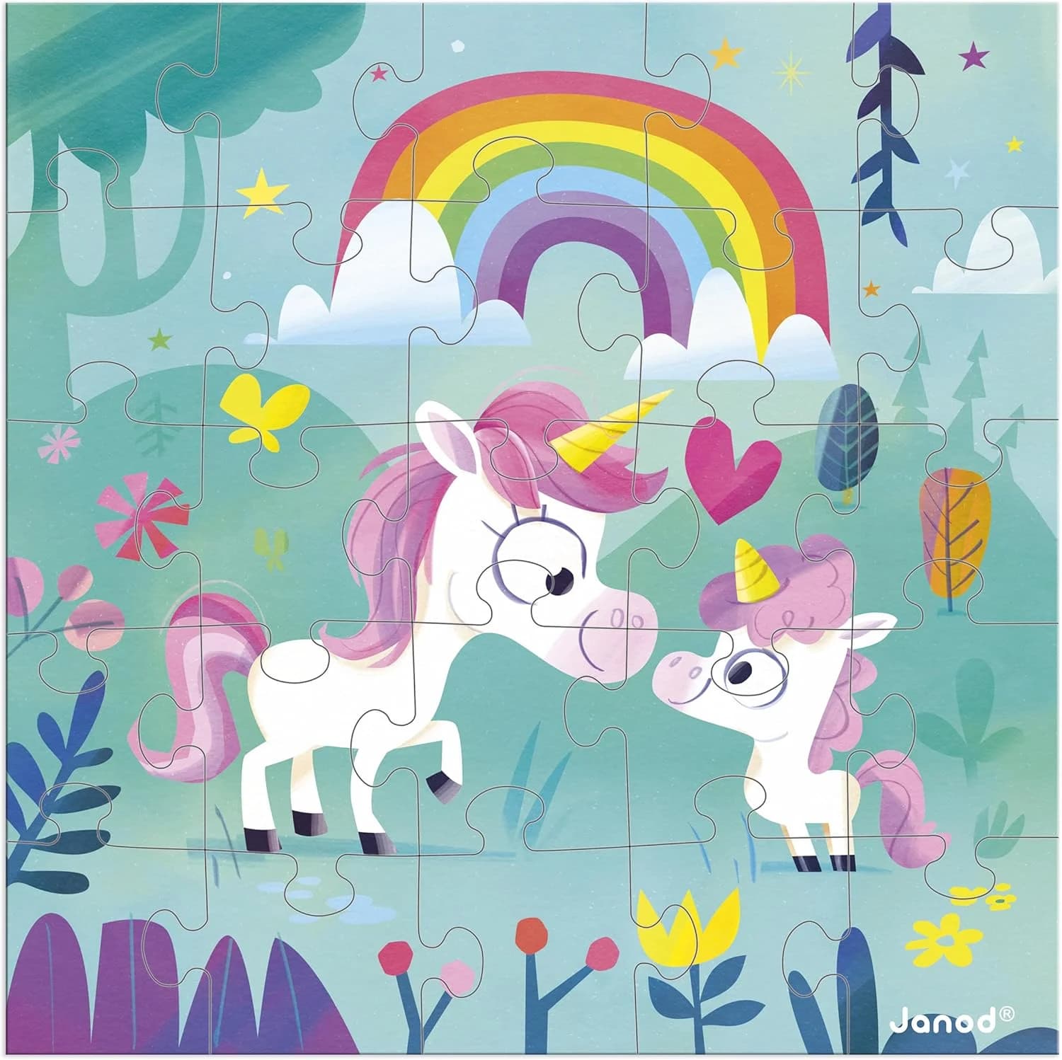 Janod - Carte anniversaire puzzle 25 pièces – Famille Licornes