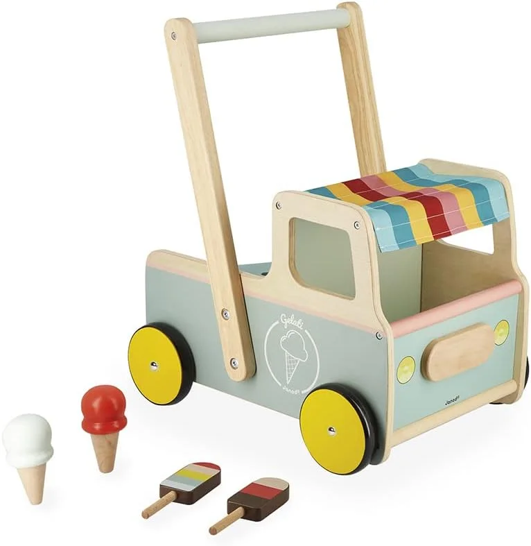 Janod Chariot de marche en bois Marchand de glaces