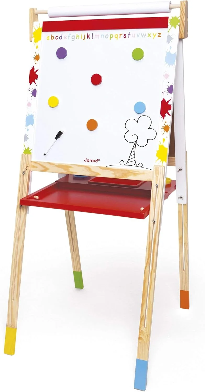Janod Chevalet tableau 2 faces réglable + rouleau papier (dès 3 ans)