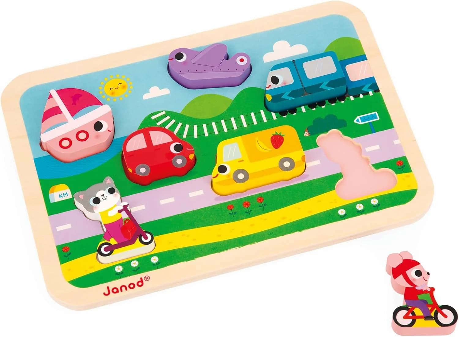 Janod - Chunky puzzle Véhicules (7 pièces en bois)