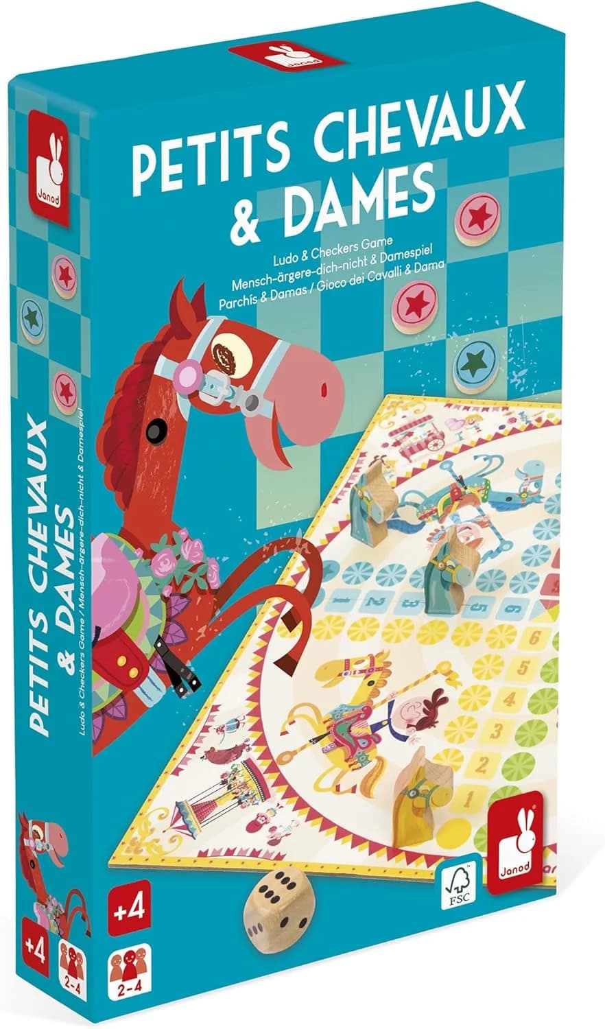 Janod Coffret 2-en-1 Petits chevaux & Dames