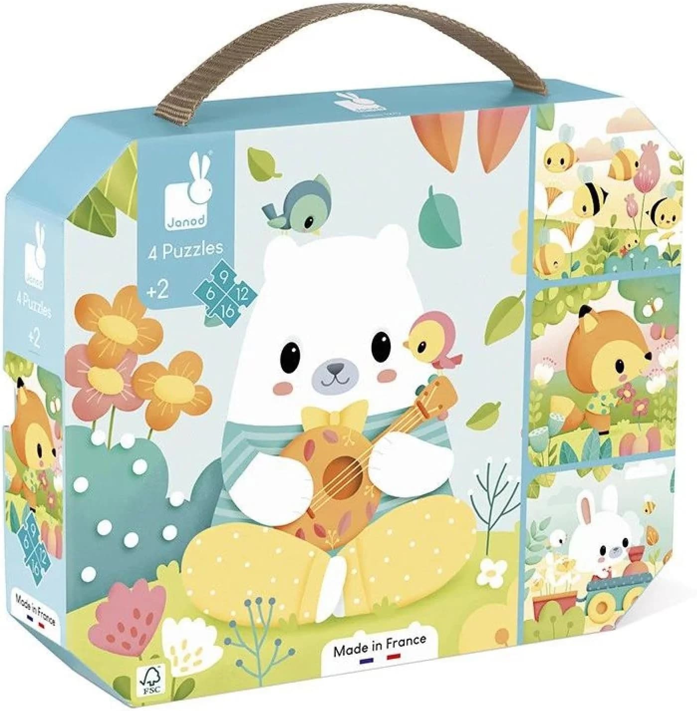 Janod – Coffret 4 puzzles évolutifs Animaux (6 à 16 pièces)