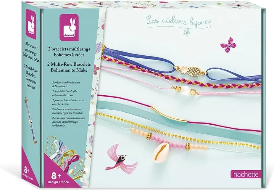 Janod – Coffret bijoux : 2 bracelets bohèmes multi-rangs à créer (dès 8 ans)