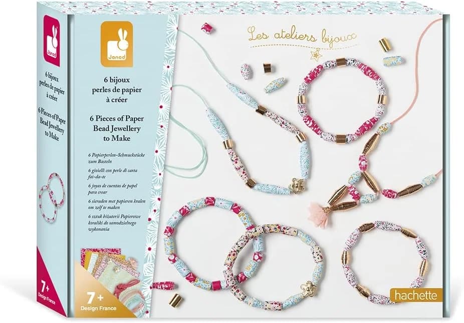 Janod – Coffret bijoux : 6 créations en perles de papier (2 colliers, 4 bracelets) dès 7 ans