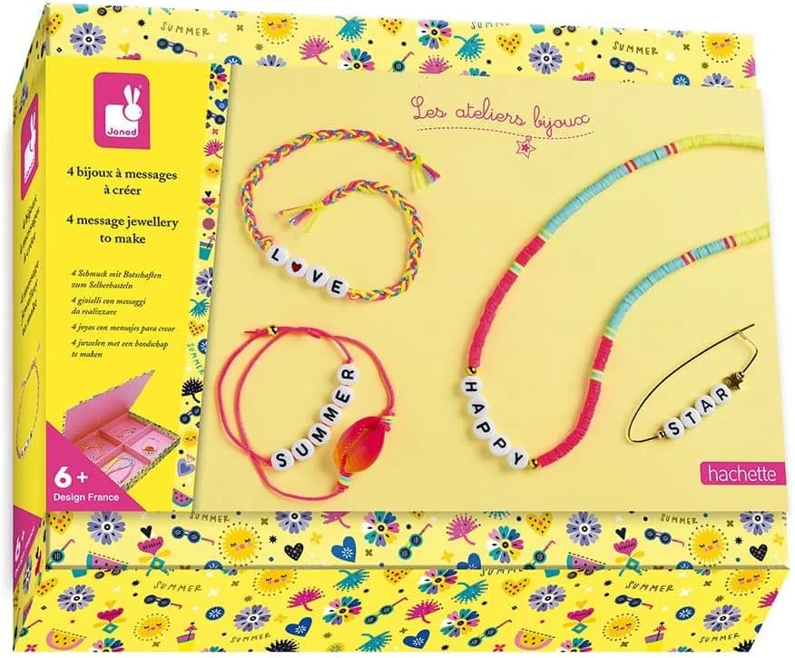Janod – Coffret bijoux à messages : 4 créations (broche, collier, bracelets) dès 6 ans
