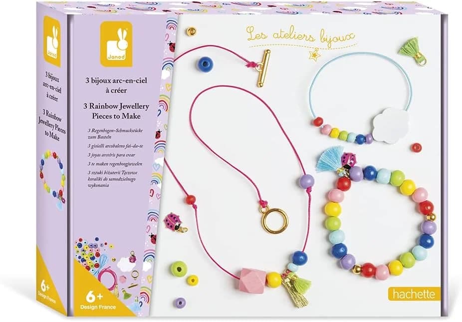 Janod – Coffret bijoux arc-en-ciel : 2 bracelets + 1 collier à créer (dès 6 ans)