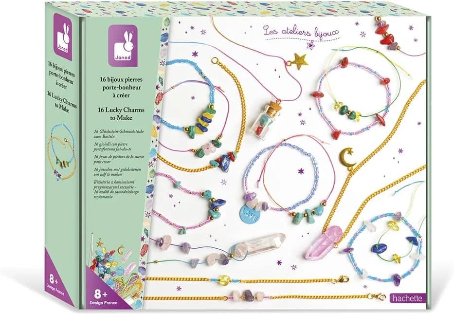 Janod – Coffret bijoux pierres porte-bonheur : 16 créations (bracelets & colliers) dès 8 ans