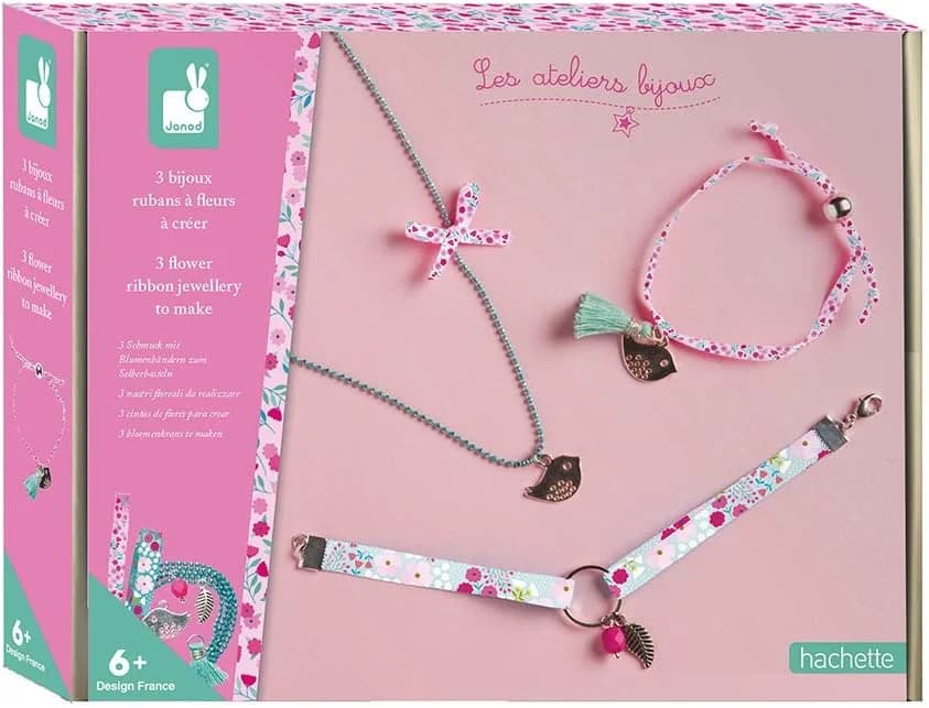 Janod – Coffret bijoux rubans & fleurs : 2 bracelets + 1 collier à créer (dès 6 ans)