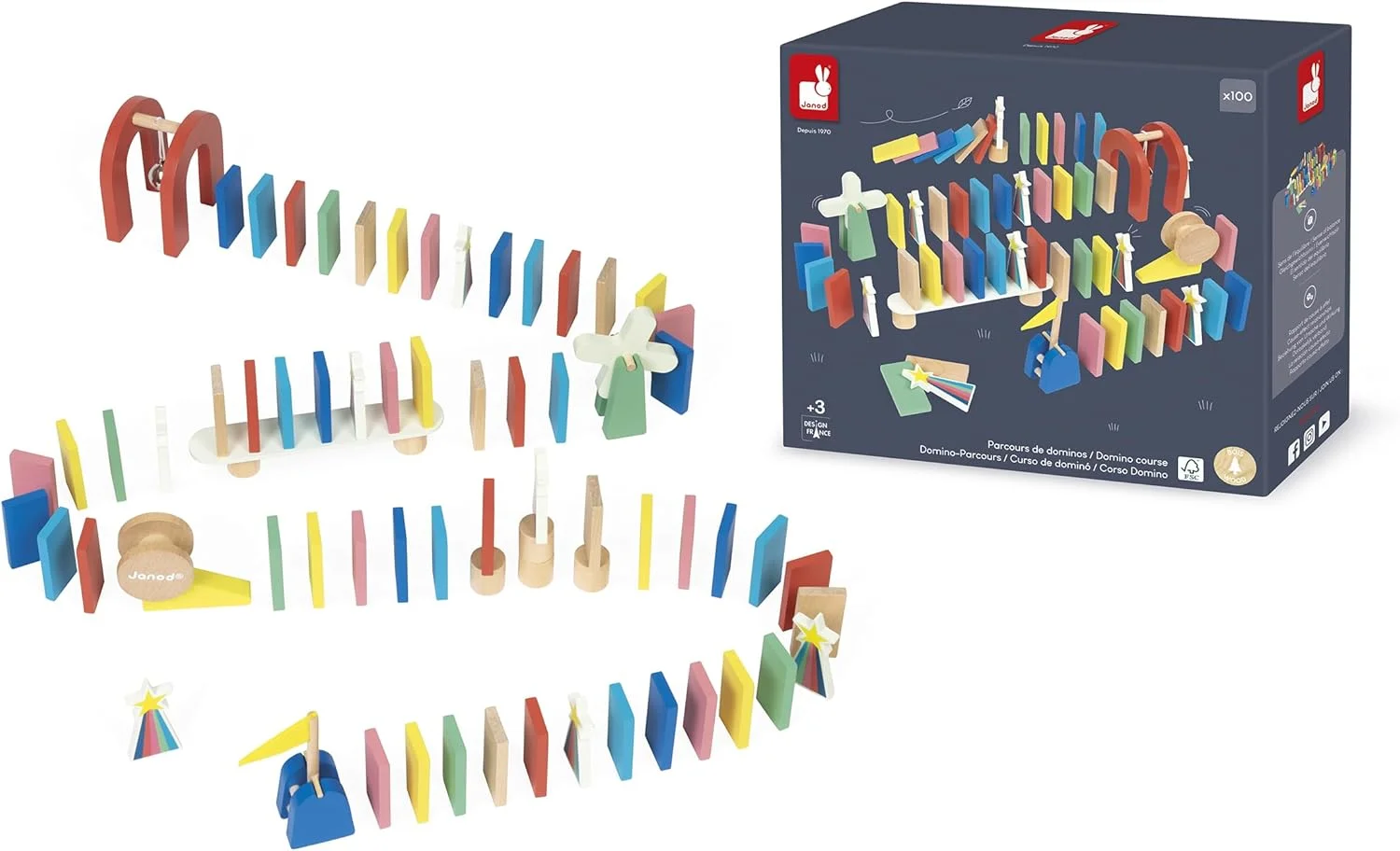 Janod course de dominos en bois 100 pièces dès 3 ans
