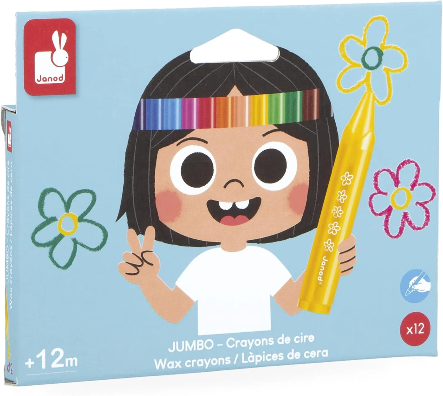 Janod - Craies de coloriage en cire jumbo (12 couleurs) dès 12 mois