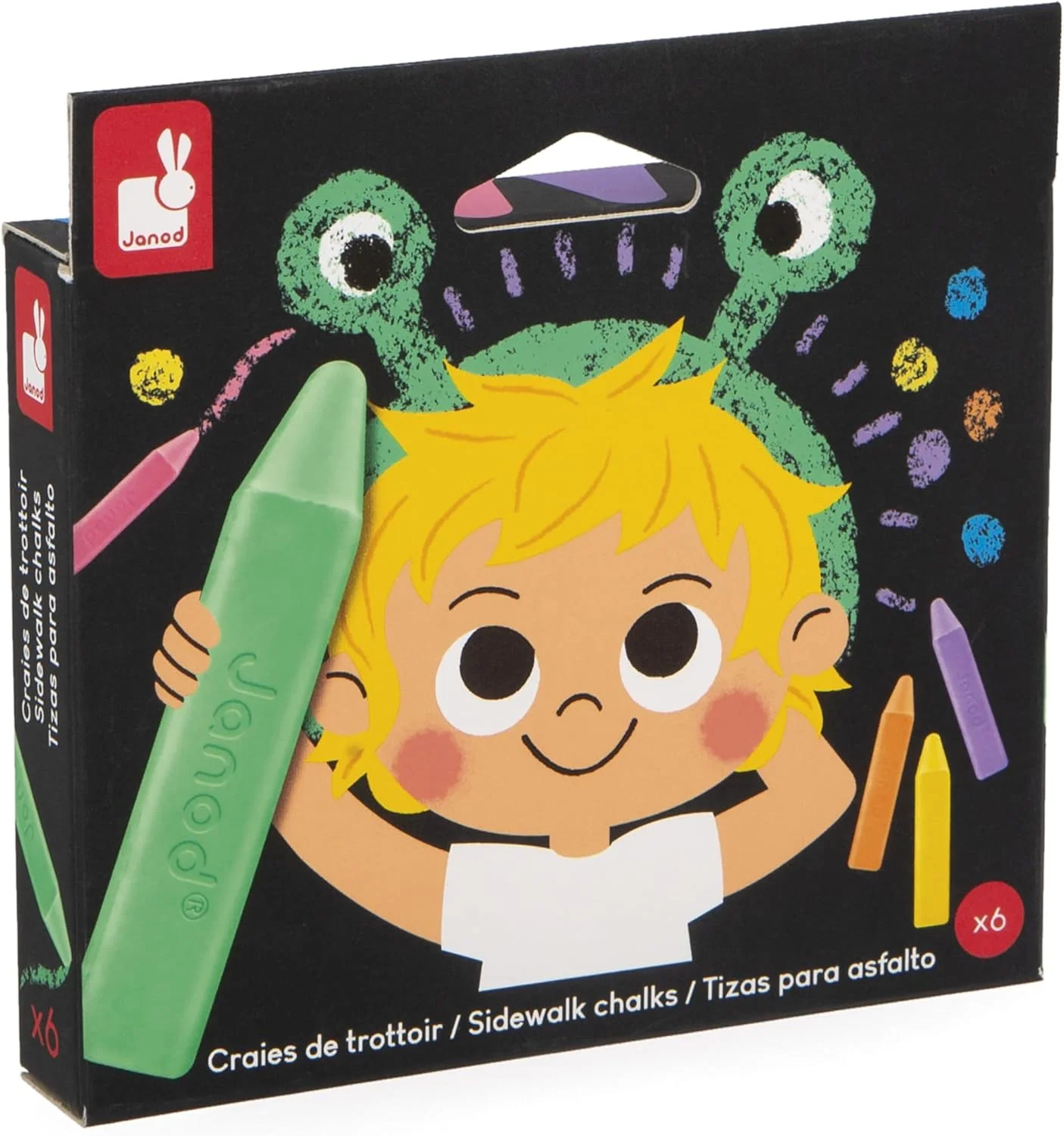 Janod Craies de trottoir lavables XXL x10 – couleurs vives dès 3 ans
