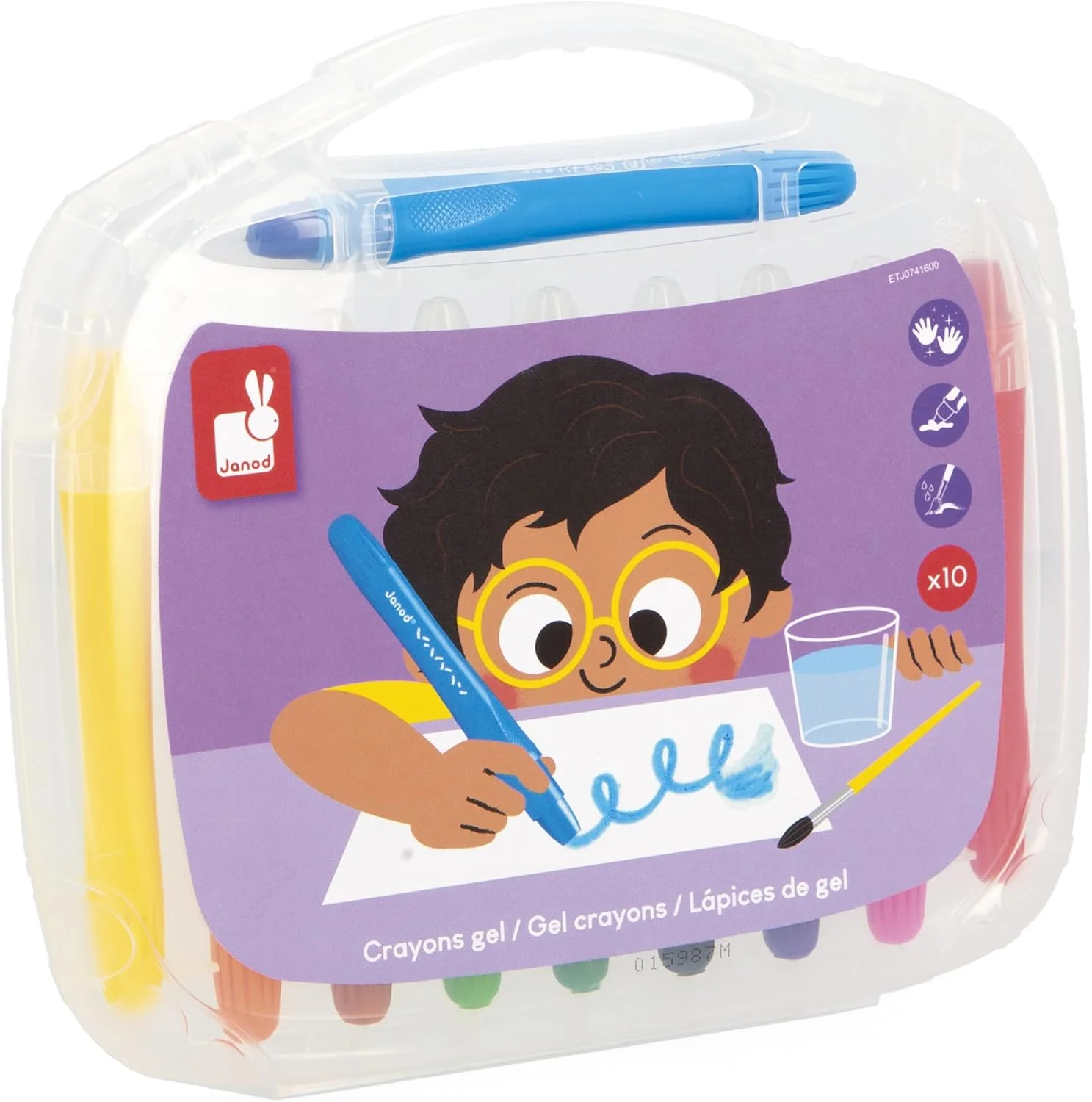 Janod Crayons gel aquarellables x10 (twist) – couleurs vives dès 3 ans