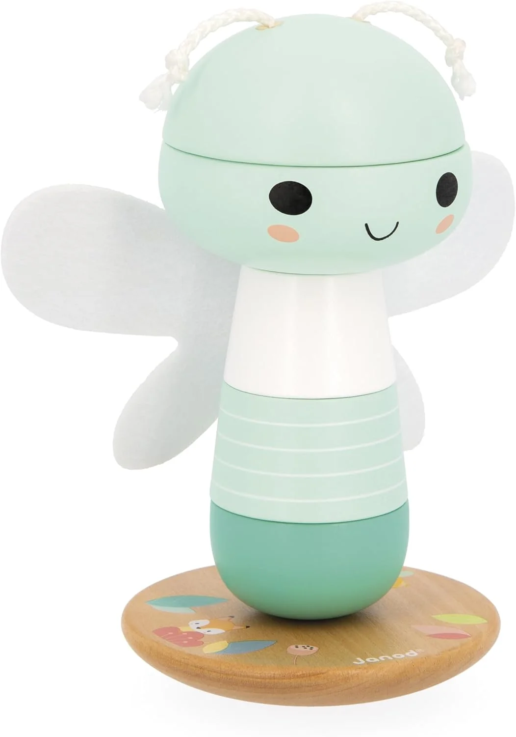 Janod - Culbuto Libellule en Bois - Tour à Empiler (5 pièces) - Ailes en Feutrine - dès 12 mois