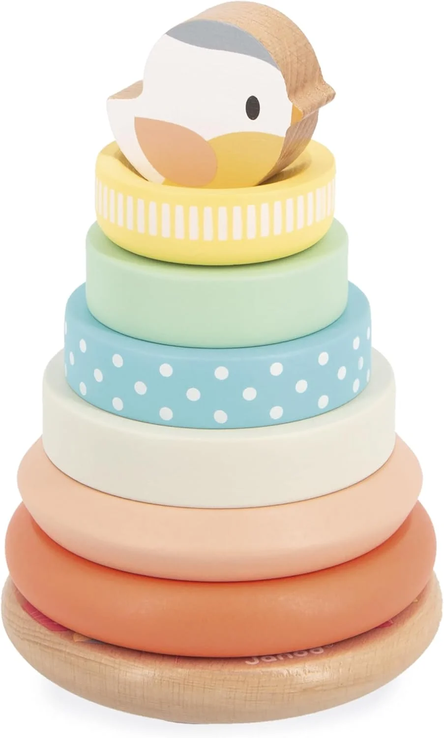 Janod - Culbuto Oiseau en Bois - Tour à Empiler (7 pièces) - Base Mouvante - dès 12 mois