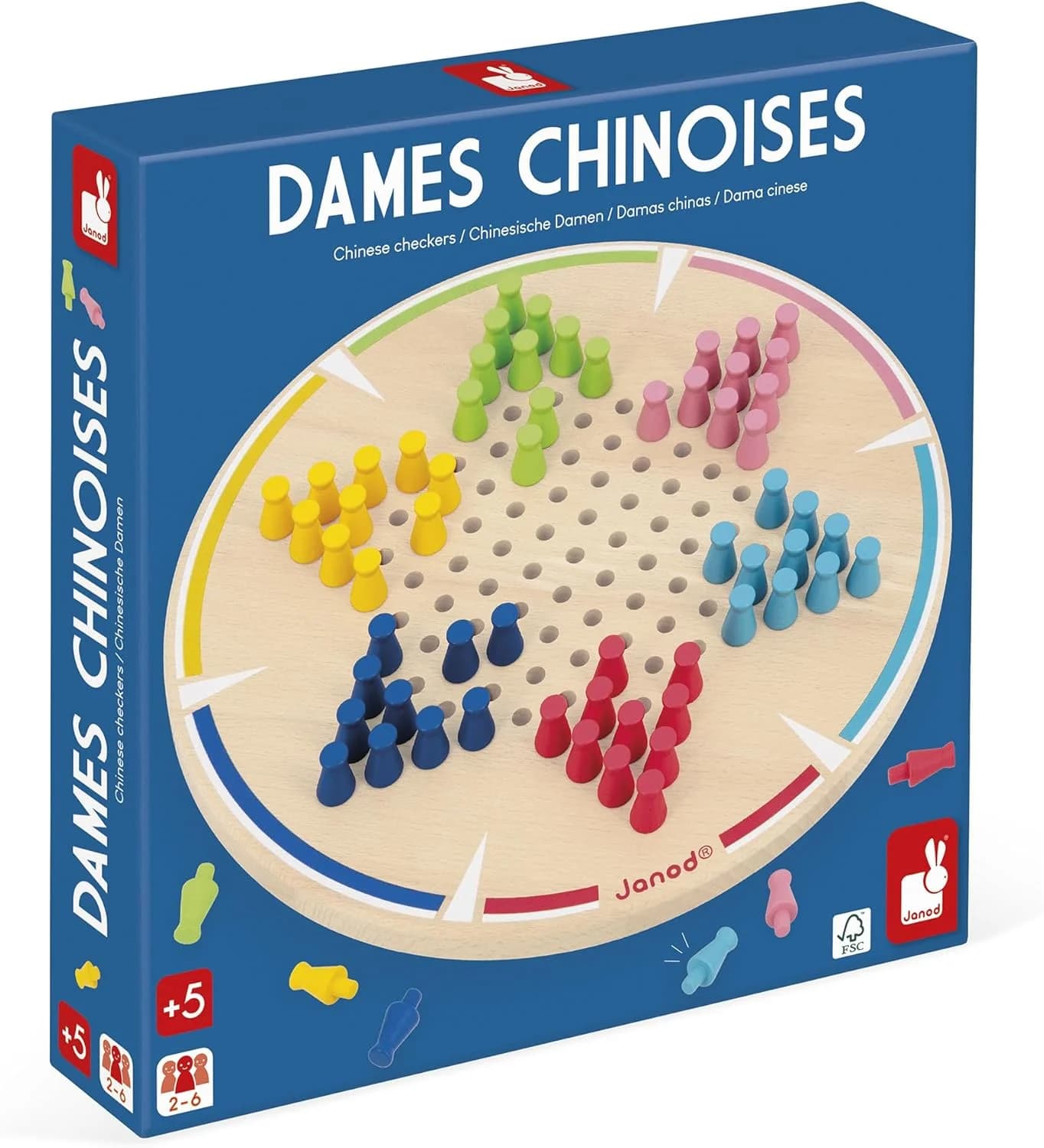 Janod Dames chinoises en bois - 60 pions (2-6 joueurs, dès 5 ans)