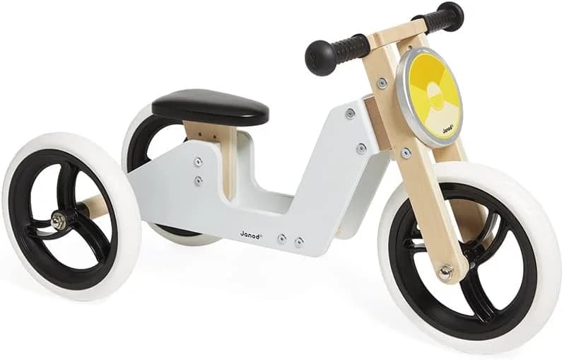 Janod Draisienne tricycle 2-en-1 en bois (gris)