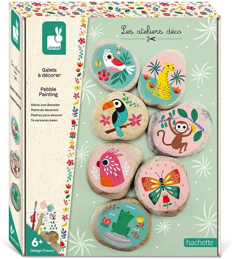 Janod Galets à décorer – kit créatif peinture & transferts (7 galets)