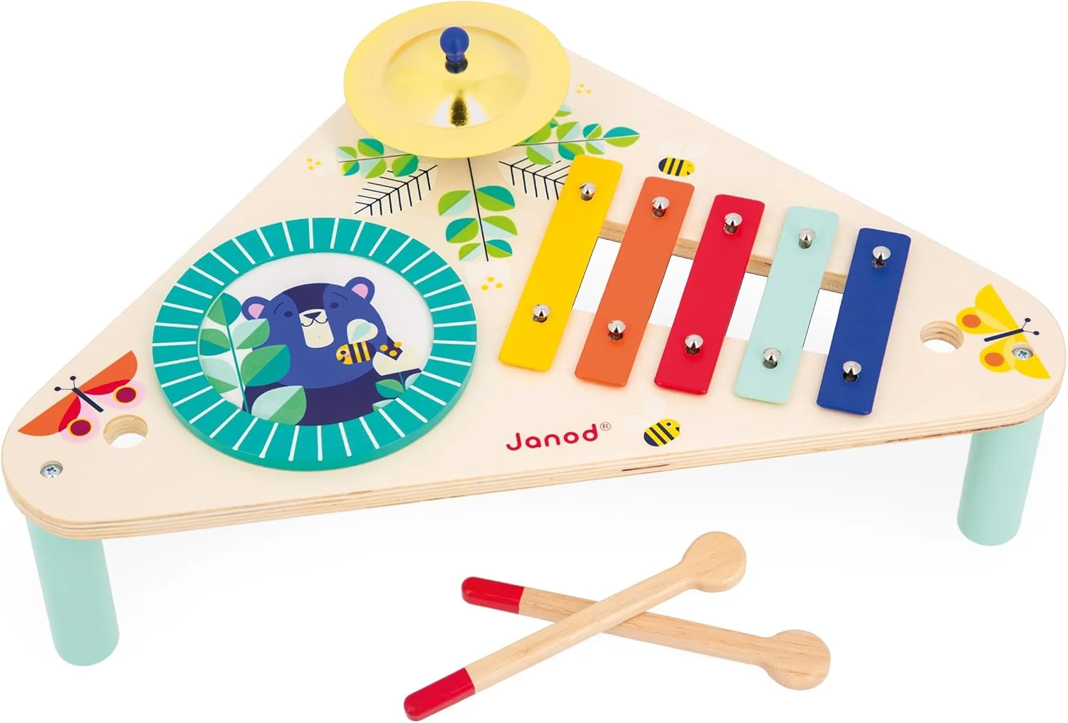 Janod Gioia Table musicale en bois (tambour, cymbale, xylophone)