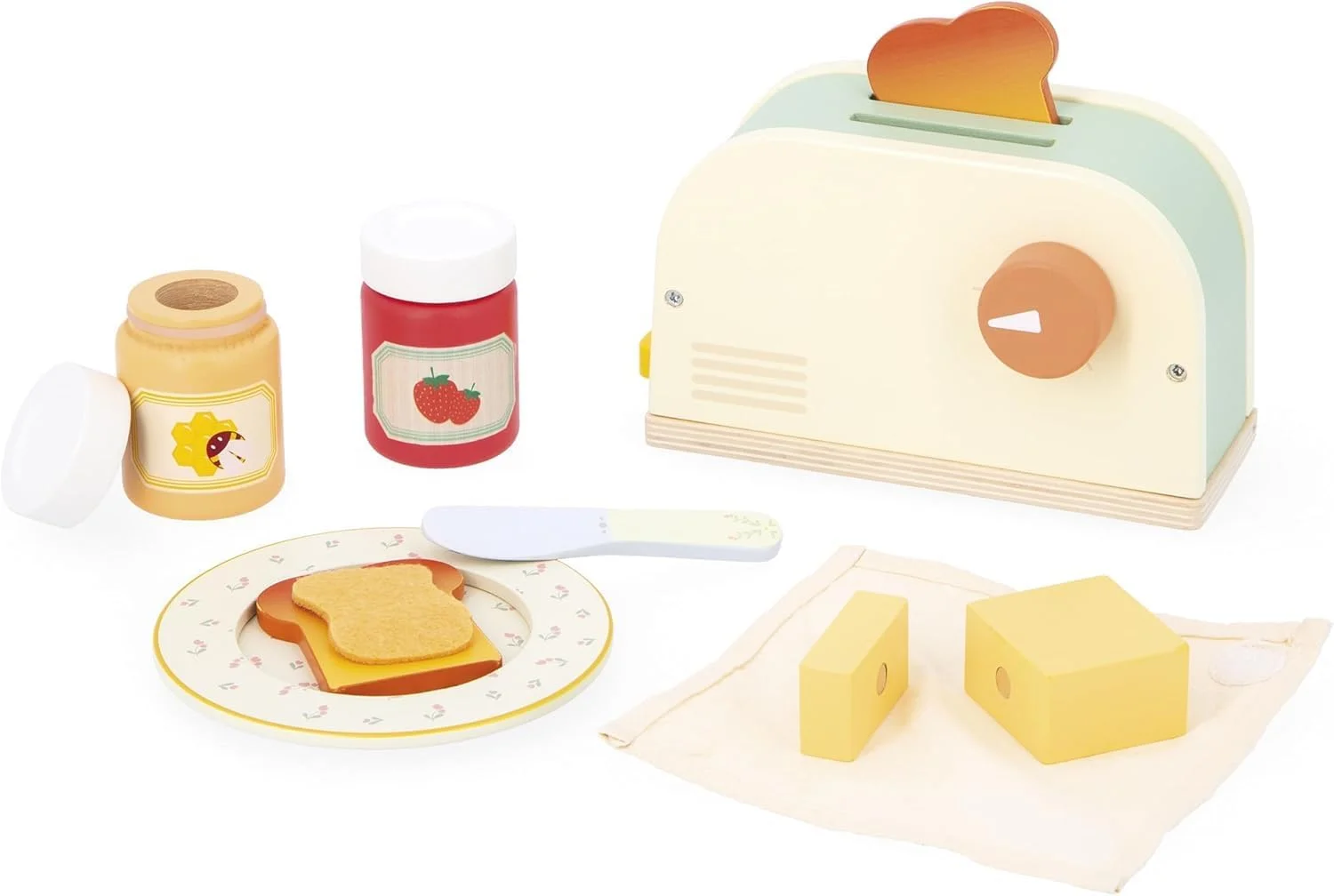 Janod Grille-pain en bois pour enfants (petit déjeuner, 10 accessoires) dès 3 ans