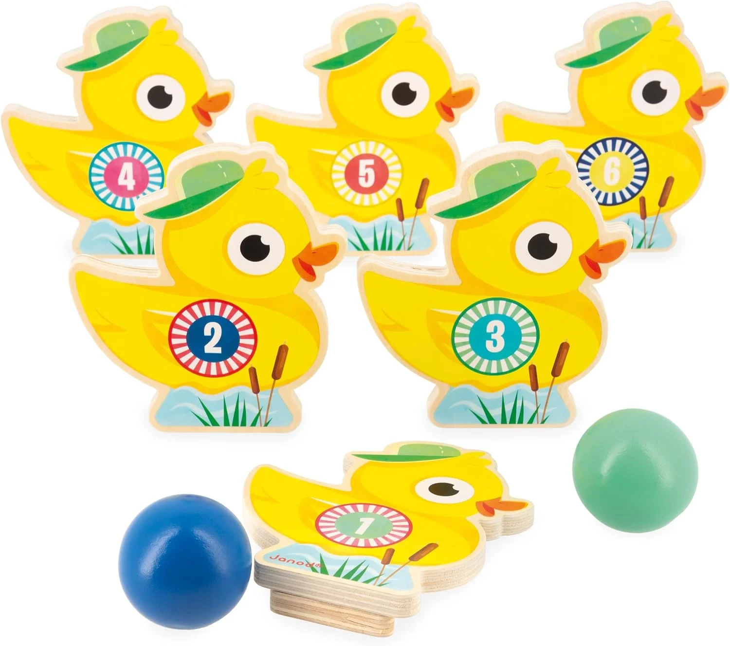 Janod - Jeu de quilles Canards Applepop (6 quilles + 2 boules) - Dès 3 ans
