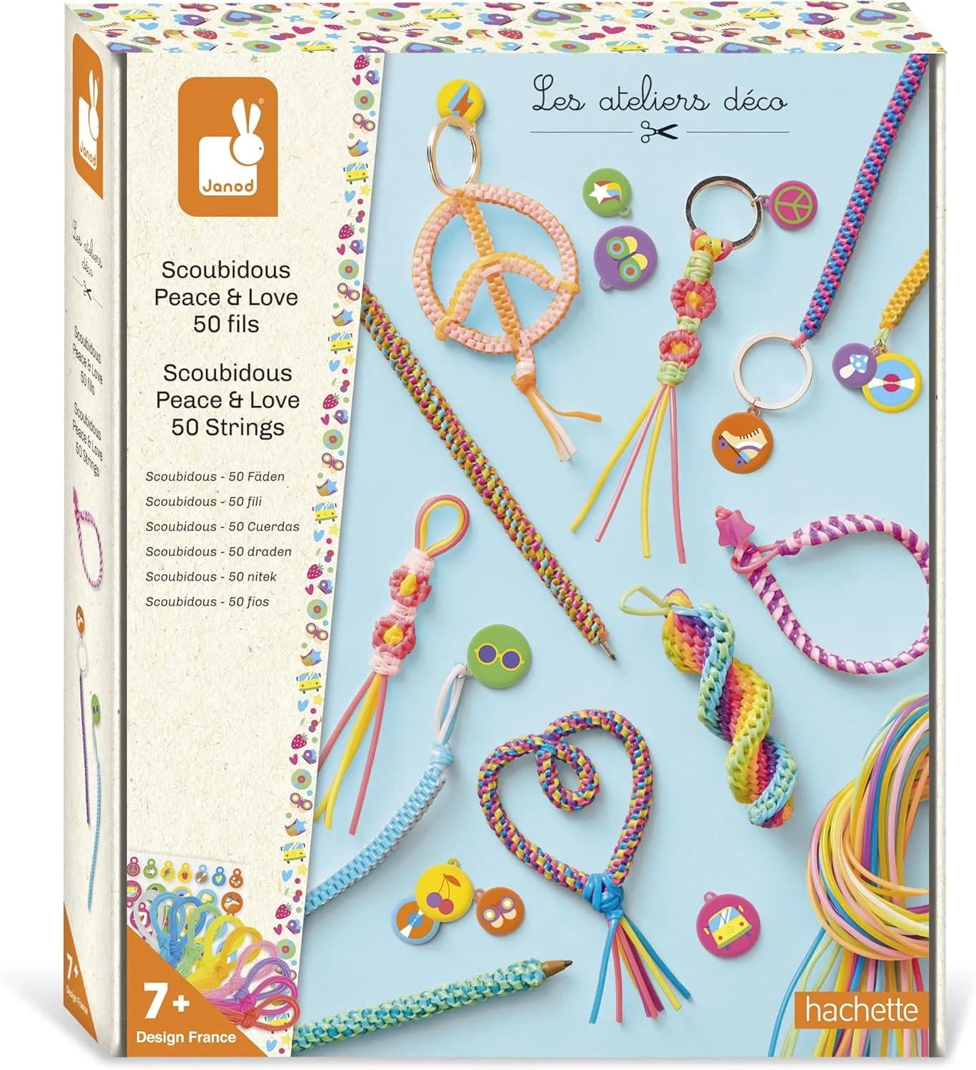 Janod Kit scoubidous Peace & Love – 50 fils, 11 à 14 créations (J09160)