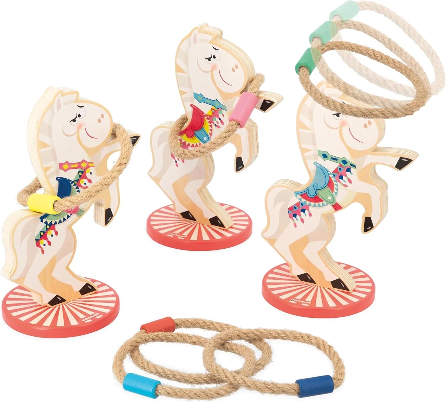 Janod - Lancer de lassos Chevaux Applepop (3 chevaux + 6 cordes) - Dès 3 ans