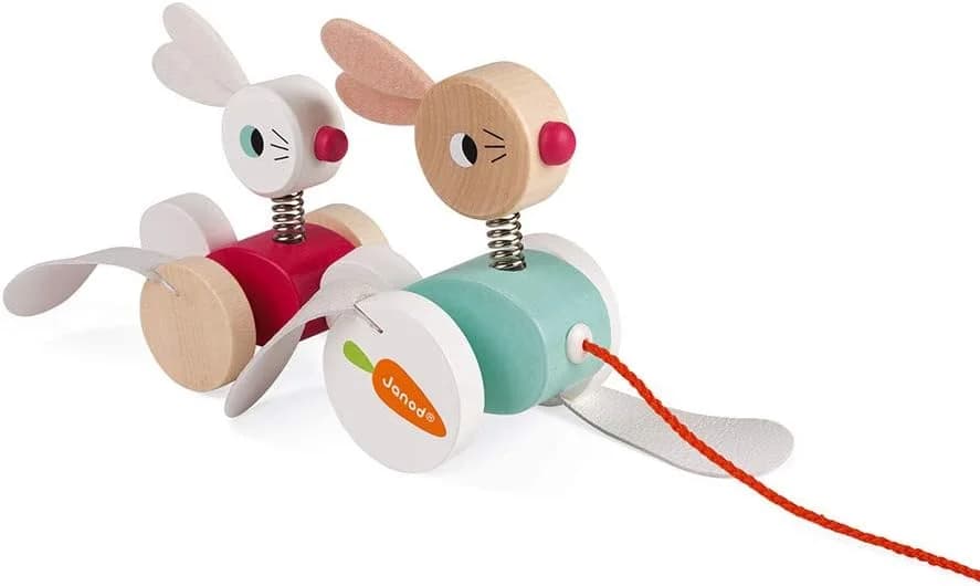Janod Lapins à promener en bois (ficelle 50 cm) - 12 mois+