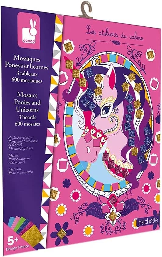 Janod Les Ateliers du Calme - Coffret mosaïques en mousse Poneys & Licornes (3 tableaux)