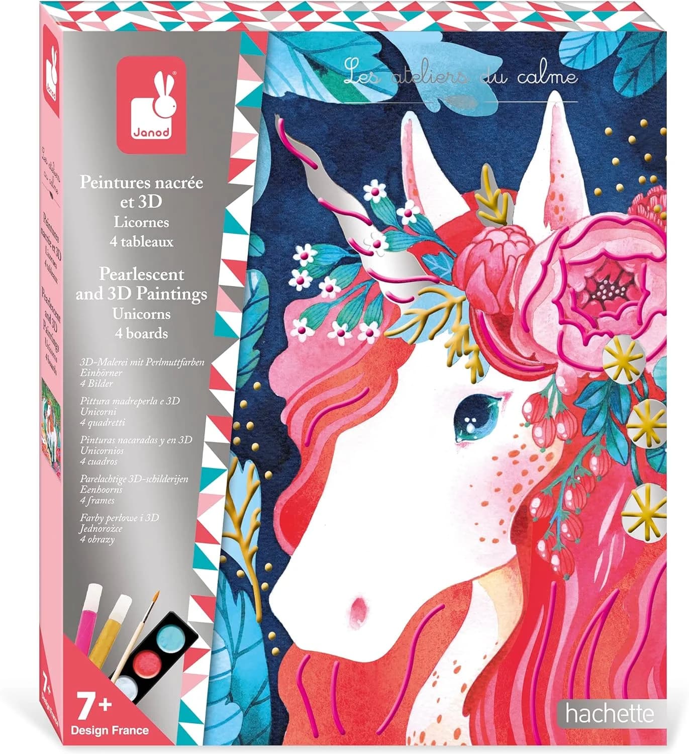 Janod Les Ateliers du Calme - Coffret peintures nacrées & 3D Licornes (4 tableaux)