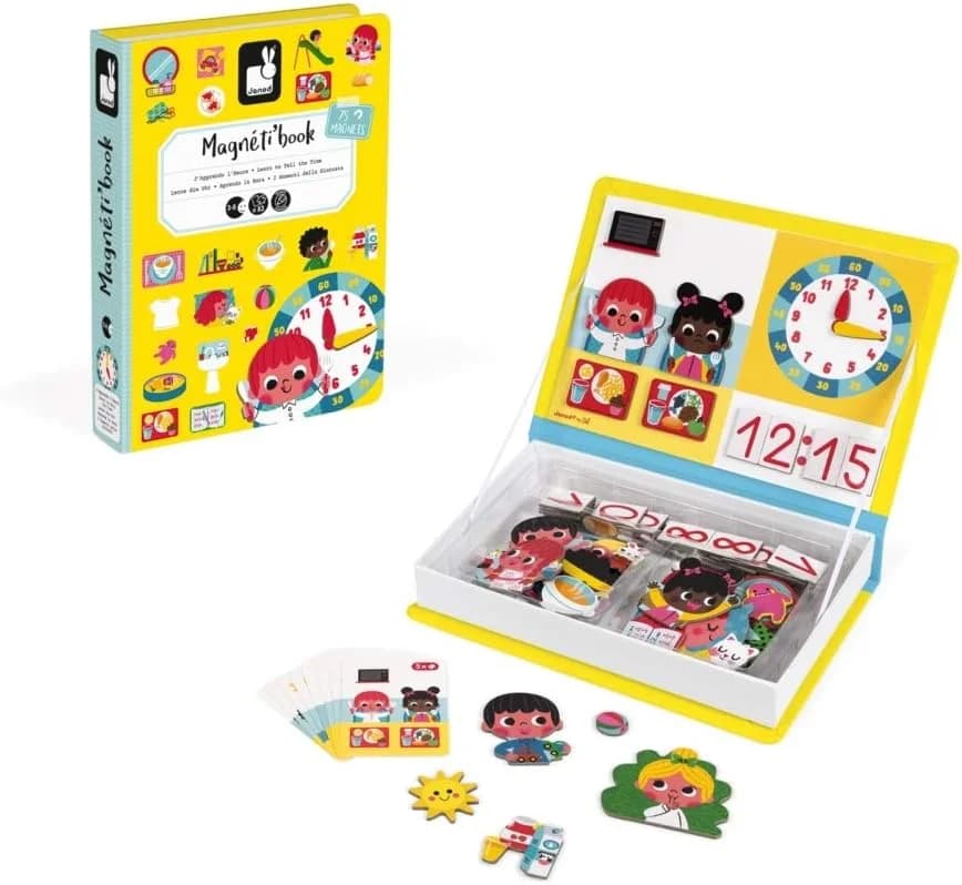 Janod Magnéti'Book J’apprends l’heure - Livre magnétique éducatif (75 pièces)
