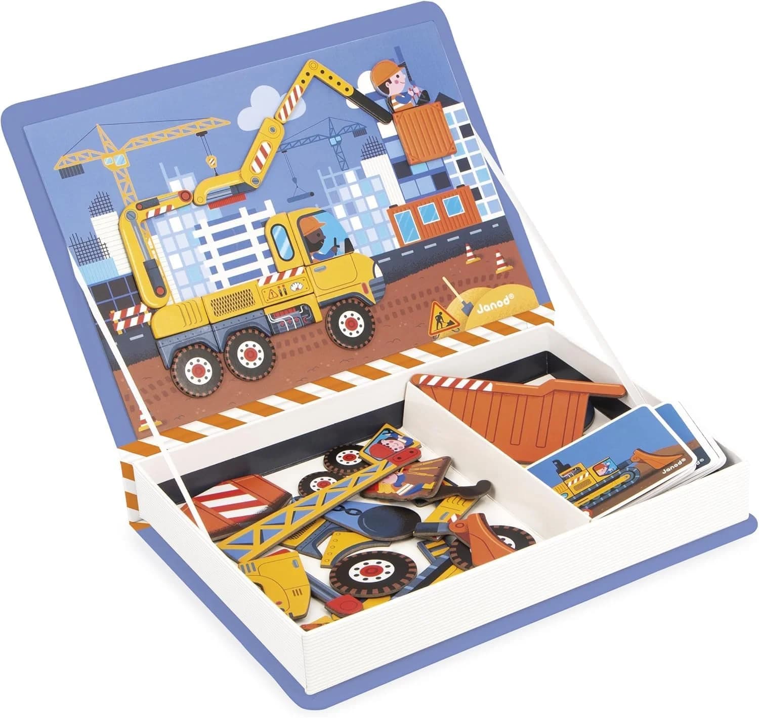 Janod Magnéti'Book Véhicules du chantier - Livre magnétique éducatif (50 pièces)