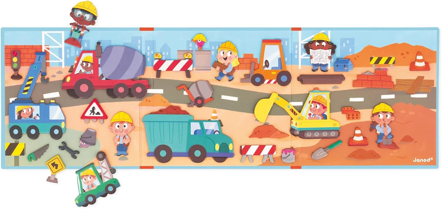 Janod Magnéti'Stories Chantier – livre magnétique (30 aimants) J05454