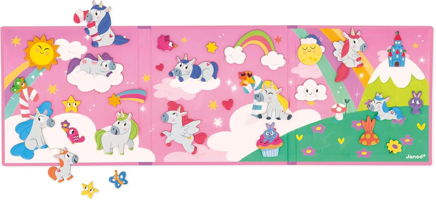 Janod Magnéti'Stories Licornes – livre magnétique (30 aimants) J05452