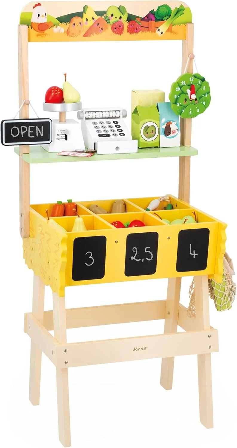 Janod – Marchande enfant Farm Market (32 accessoires) dès 3 ans