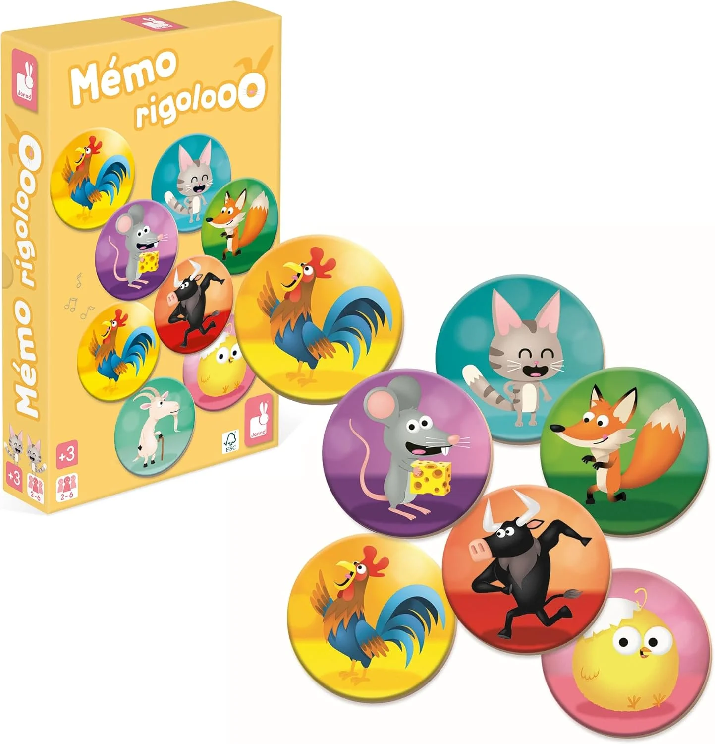 Janod Mémo Rigolooo – jeu de mémoire animaux (40 pièces) dès 3 ans